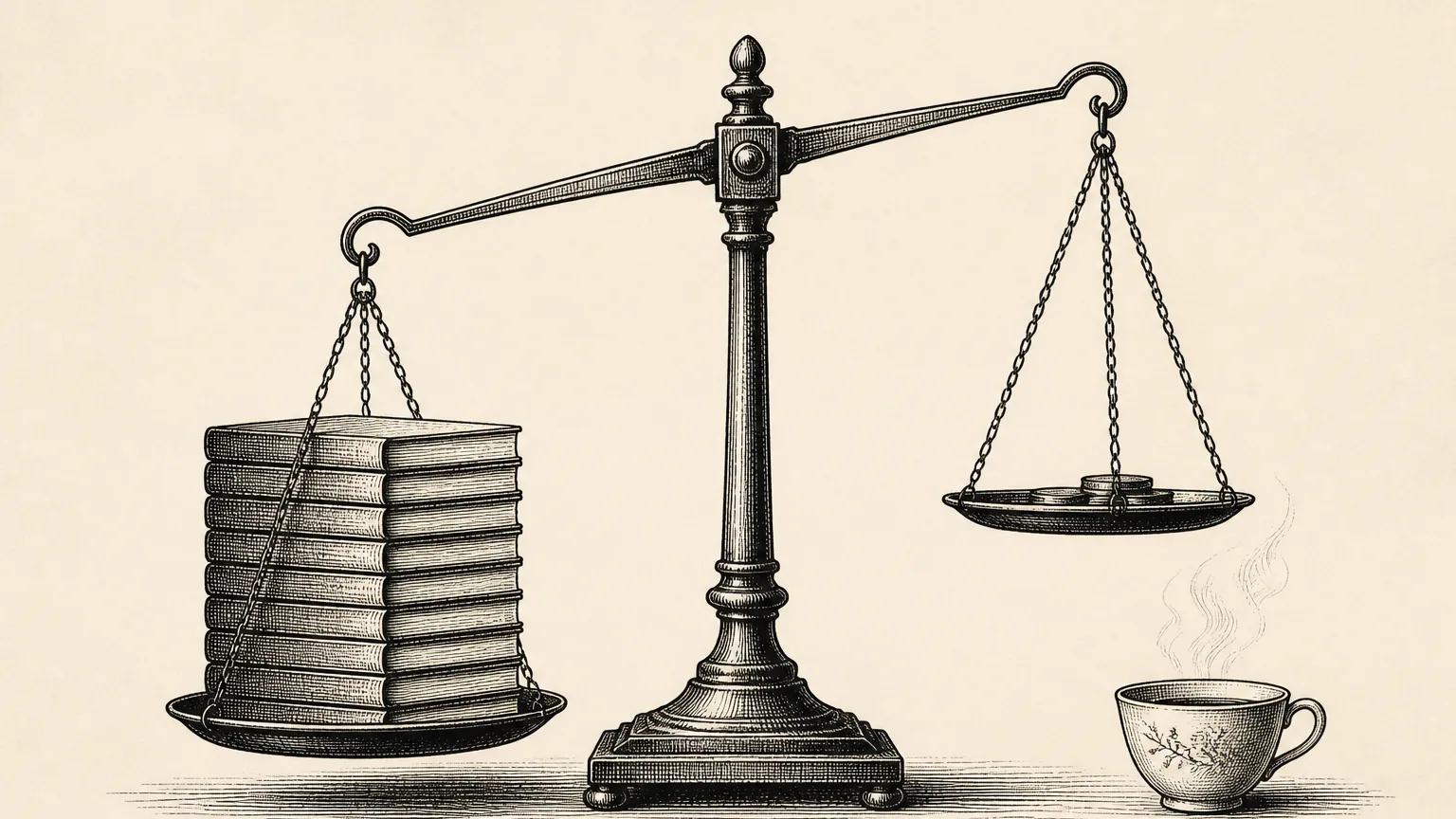 Old-fashioned scale where a pile of billed credits outweighs the cents paid at cost