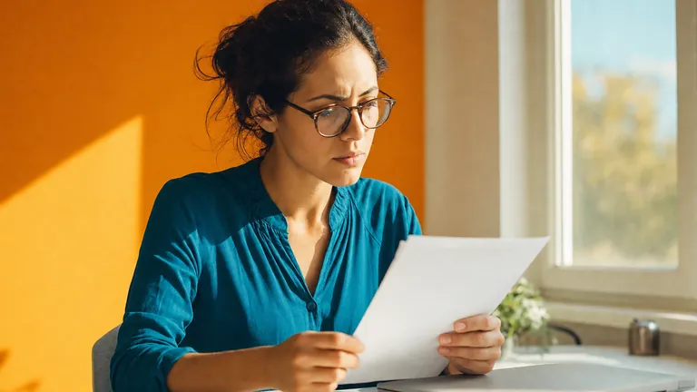 A woman editor carefully checking the pages of a printed document
